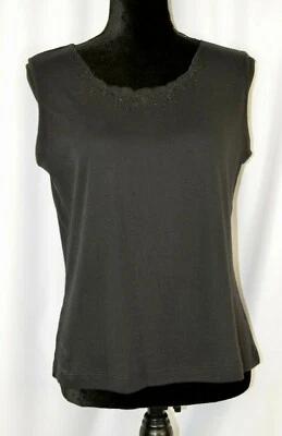 Camiseta sin mangas para mujer Reference Point Petites talla Petite mediana mezcla de algodón negra  Foto 1 de 4