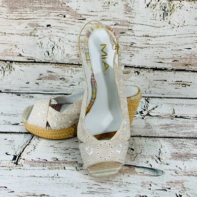 Zapatos para mujer Mia punta abierta rosa ojales tacón alto talla 8M Foto 1 de 4