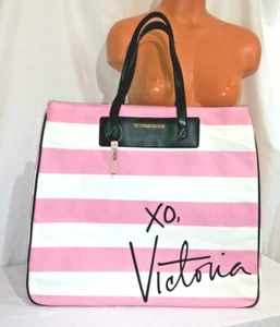 Victoria's Secret STRIPE SUPERMODEL Lg Weekender Geldbörse Tasche Beuteltasche Shopper Neu mit Etikett - Bild 1 von 6
