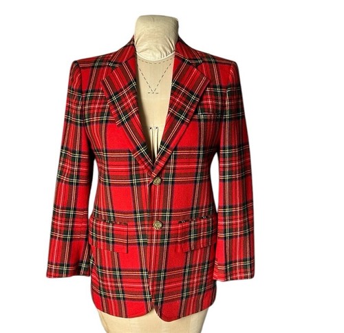 VALENTINO Giacca blazer vintage anni 60 Richman Brothers lana rosso tartan a quadri vacanza M L