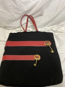 ROGER VAN S Vintage Black Woven Fabric Red Metal Key Bag Handbag Purse Flaws - Picture 1 of 13