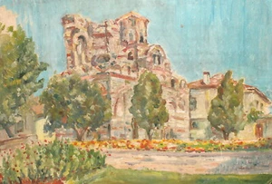 ANTIQUE POSTIMPRESSIONIST OIL PAINTING CITYSCAPE LANDSCAPE - Picture 1 of 12