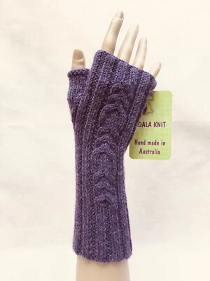 KOALA KNIT HAND KNITTED LADIES PURPLE, BLACK WOOL - ALPACA FINGERLESS GLOVES - image 1 of 4