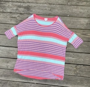 Lularoe Irma tunic blouse Coral pink Aqua Blue hi low top Sz M - Picture 1 of 7