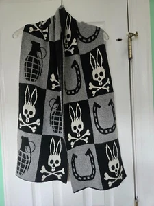 Psycho Bunny by Robert Godley Black Gray Check Wool Cashmere Scarf 65”L X 11W”W - Picture 1 of 5