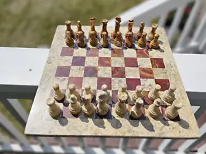 15" Marmor Schachspiel, handgefertigtes Schachbrett und Figuren, Vatertagsgeschenk für ihn - Bild 1 von 19