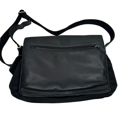 FOSSIL Black Leather Poly Laptop Messenger Bag 12.5"x10"x4" Adjustable Strap EUC - Image 1 of 4