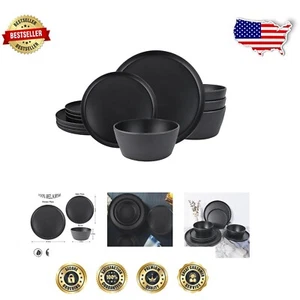 Unbreakable 12-Piece Matte Black Dinnerware Set – Indoor/Outdoor Service for 4 - Picture 1 of 9