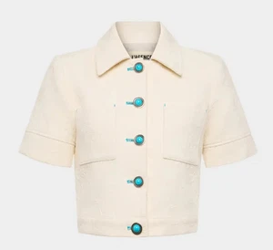 Chaqueta L'AGENCE Chita 8 Marfil Turquesa Botones Recortada Manga Corta Nueva Sin Etiquetas Blazer - Imagen 1 de 18