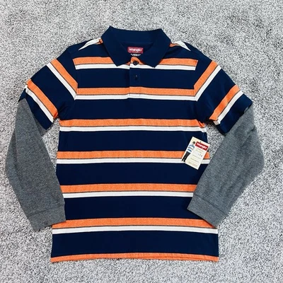 NWT Wrangler Polo Shirt Striped Orange Thermal Long Sleeve Youth Size 2XL (18) - Image 1 of 4