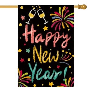 28x40 Zoll Happy New Year Hausflagge doppelseitig Urlaub Hof Deko Flagge - Bild 1 von 7