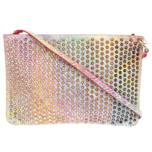 Christian Louboutin Studs Clutch Bag Pink Multicolor 2-Way 30x20cm Leather Spike - Picture 1 of 9