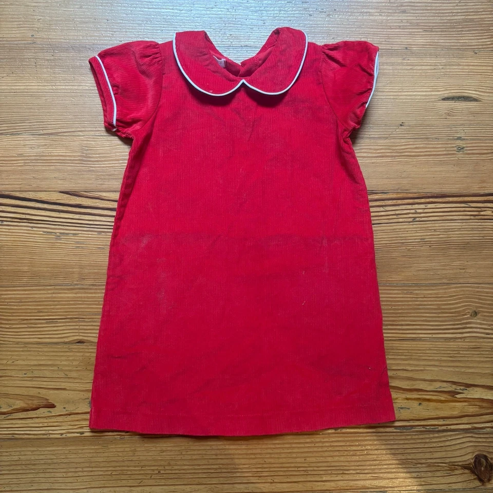 Mud Pie 红色灯芯绒短袖领女孩连衣裙 4T 码 — 第 1/4 张图片