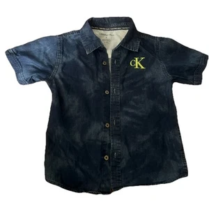 Calvin Klein Jeans Boy Short Sleeves Button Down Shirt Blue Size 5Toddler Denim  - Picture 1 of 4
