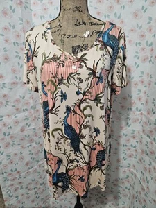 JM COLLECTION, DAMEN PFIRSICH/BLAU VISKOSE BL KURZARM PFAU BLS, GR. L - Bild 1 von 8