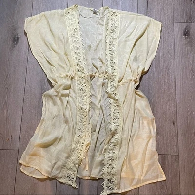 Melrose and Market Yellow Sheer One Size Rayon Blend Lace Trim Top Cover up - Image 1 of 4