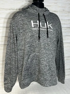 Huk Fishing Hoodie Mens 2XL Gray Hood Long Sleeve Performance Fleece Sweatshirt - Picture 1 of 13