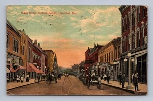 Cartolina antica Missouri ANNIBAL strada principale tram 1913 - Foto 1 di 2