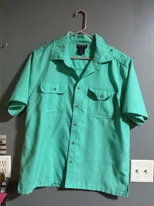 JOHN BLAIR Large Button Up Shirt Men's Short Sleeve Polyester Mint Green - Picture 1 of 5
