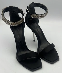 Alexander McQueen Embroidered Double Strap Sandal in Black/silver Size 39 & 39.5 - Picture 1 of 15