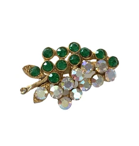 Vintage Aurora Borealis und grüner Strass Brosche goldfarben Traube Cluster Pin - Bild 1 von 5