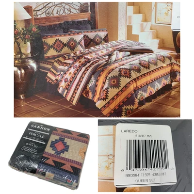 NUEVO Juego de sábanas Queen vintage años 80 Cannon Monticello "Laredo" Southwest 4 piezas Foto 1 de 4