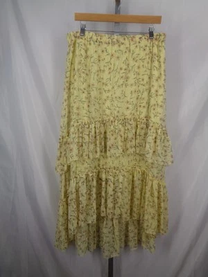 Maxi Falda H&M Amarilla Floral En Niveles Alta Baja Grande Cottagecore Romántica Gasa Foto 1 de 4