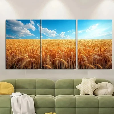 3pcs  Farmers Field with Clear Blue Sky  Metal Print Ready to Hang Art - Image 1 of 4