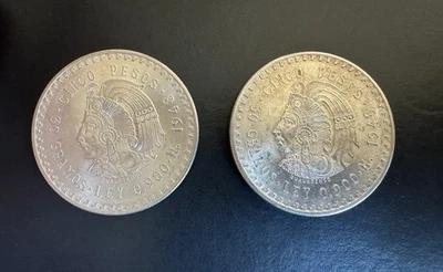 Two 1948 Mexico 5 pesos Cuauhtemoc Silver coins. Amazing condition  - Image 1 of 2