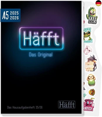 HFFT Häfft® Original Hausaufgabenheft 2025/2026 A5 "Neon Black" ultimativer S