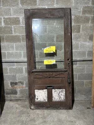 ~ ANTIGUA PUERTA DE ROBLE VICTORIANO CON CRISTAL BISELADO ~ 41,75 x 95,25 ~ SALVAGE Foto 1 de 4