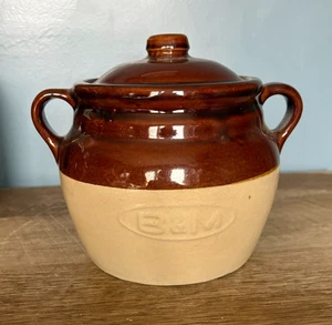 Vaso de frijoles horneados vintage B&M con tapa olla de cerámica marrón tostado - Imagen 1 de 8