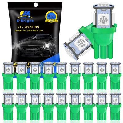 YM E-Bright 20-Pack DC 24V Green T10 194 168 2825 W5W 5050 5-SMD LED Bulb for... - Image 1 of 4