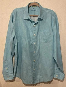 Tommy Bahama Mens 100% Linen Shirt Turquoise Long Sleeve Button Down Casual L/G - Picture 1 of 8