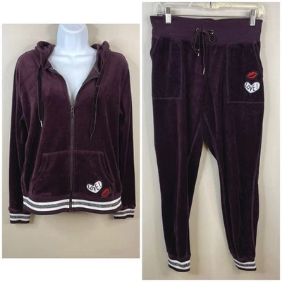 De colección Y2K Betsey Johnson Indie Velour Chándal Sudadera con Capucha Joggers Talla L Púrpura Foto 1 de 4