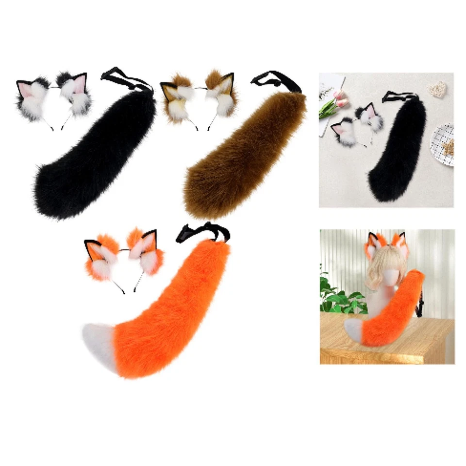 Ears and Tail Set Headwear Plush Headband for Kids Adults Night Club Stage Shows - Image 1 of 1