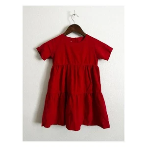 Little English Corduroy Short Sleeve Tiered Holiday Cotton Dress Red Girls 7 - Picture 1 of 6