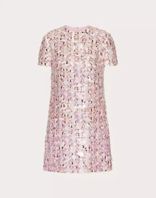 Vestido Valentino Rosa Crepe Alta Costura Lentejuelas Adornado Con Etiquetas Foto 1 de 4