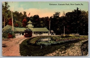 New Castle PA~Cascade Amusement Park Entrance~Trolley~c1911 UNPOSTED Ad Postcard - Picture 1 of 2