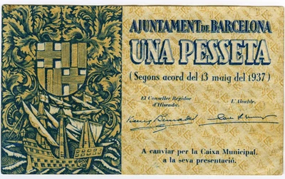 ☆ SPAIN CIVIL WAR 1937 • BARCELONA 1p. MUNICIPAL ☆ GUERRA CIVIL ESPAÑOLA  ☆D1415 - Image 1 of 2