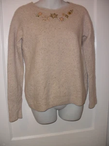 Garnet Hill meliert beige mit Schmucksteinen besetzter Lammwollmischung Pullover Sweater Medium - Bild 1 von 4