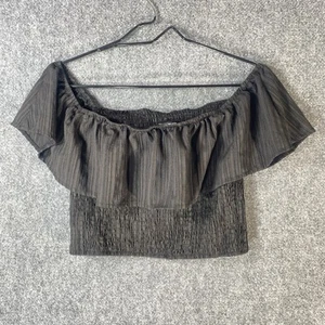 SHEIN Crop Top Womens Small Black Crop Ruffle Off Shoulder Top Stretch Blouse - Picture 1 of 10