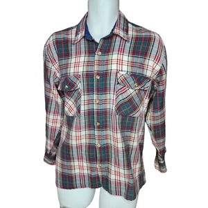 Camisa a Cuadros Mochilero Para Hombres L 15-16.5 Abotonada Informal Roja Azul Blanca Tartán - Imagen 1 de 9