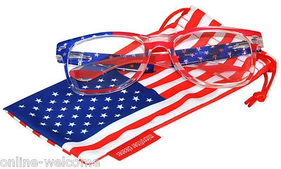 US American Flag Clear Lens Retro Sunglasses Glasses US Patriotic 4th of July - Image 1 of 2