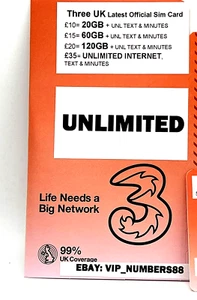 OFFICIAL THREE 3 NETWORK Sim Card Pay As You Go Trio SIM CARD 3G 4G 5G PLAN NEW