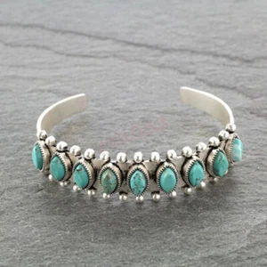 Women's Vintage Turquoise Tibetan Open Bracelet, Cufflinks, Wedding Jewelry - Picture 1 of 13