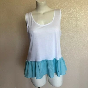 C&C California Women's Ruffle Tank Sleeveless Top Size XXL / 2XL Blue White - Picture 1 of 6