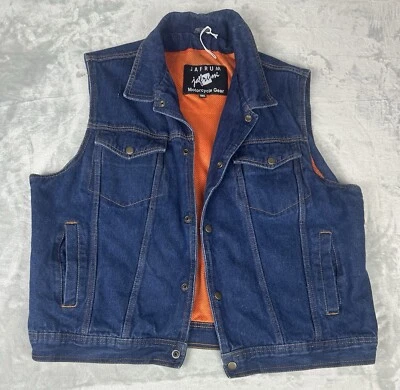 Vintage Denim Vest Jacket Coat Mesh Lined Heavy Snap 3XL SEE MEAS Trucker Jafrum - Image 1 of 4