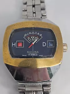 Vintage 1970s Men's Sicura (Breitling) Jump Hour 17 Jewels Swiss Made 37mm Watch - Picture 1 of 15