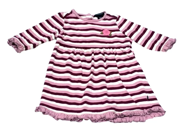 Hermoso Vestido Nautica Vintage Bebé Niña Rayas Flor Manga Larga 6-12 Meses Foto 1 de 3